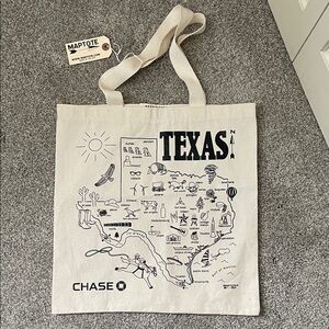 NWT Maptote 100% cotton Texas Map Tote Bag Chase bank logo cream w/ black letter
